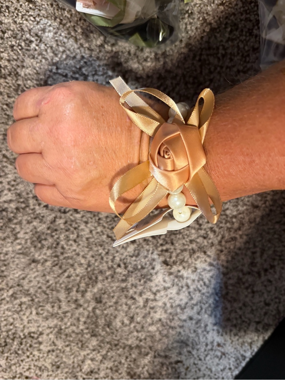 4 Satin Rose Wrist Bracelet - would fit a kid as a bracelet or ponytail tie